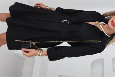 Siyah Kemerli Oversize Gömlek Elbise