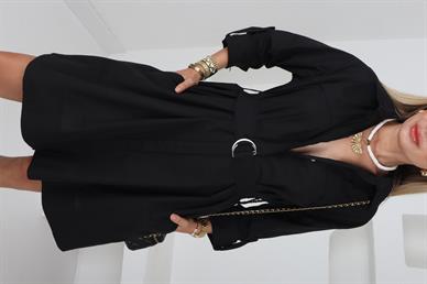 Siyah Kemerli Oversize Gömlek Elbise