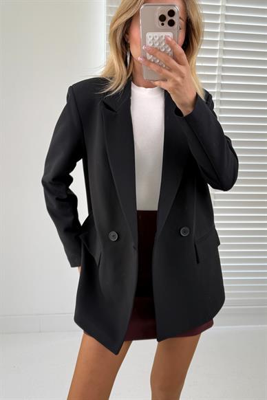 Siyah Kruvaze Kapak Cepli Blazer Ceket