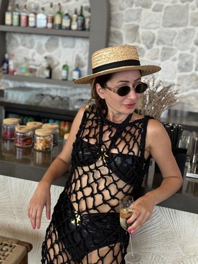 Siyah Makrome Örgü Plaj Elbisesi