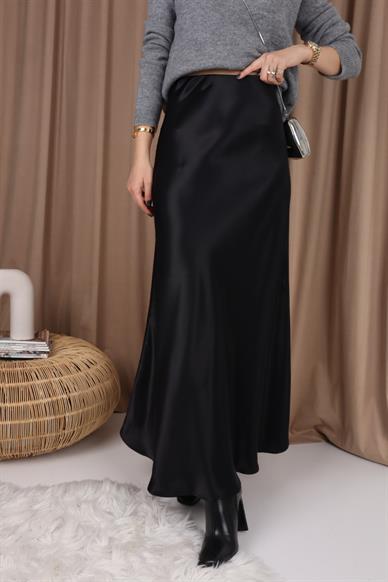 Siyah Maxi Boy Saten Etek