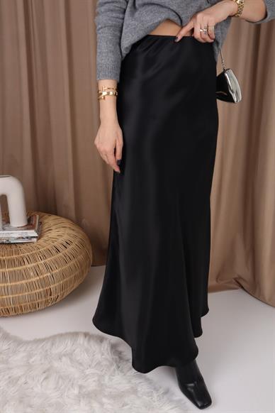 Siyah Maxi Boy Saten Etek