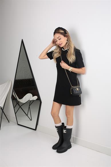 Siyah Örme Triko Elbise