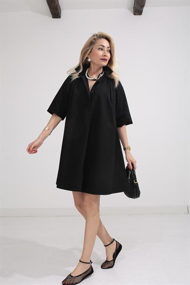 Siyah Oversize Gömlek Elbise