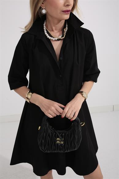 Siyah Oversize Gömlek Elbise