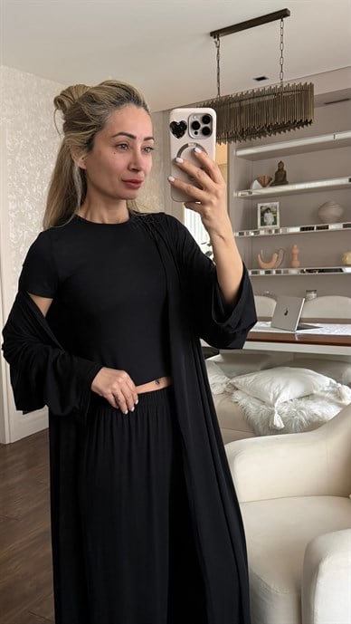 Siyah Oys Kumaş Üçlü Takım