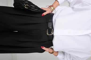 Siyah Pileli Kemerli Palazzo Pantolon