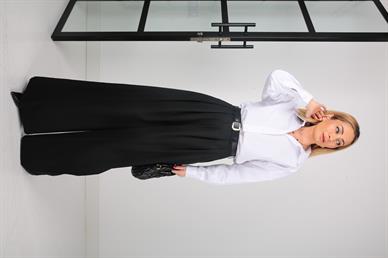 Siyah Pileli Kemerli Palazzo Pantolon