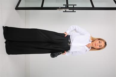 Siyah Pileli Kemerli Palazzo Pantolon