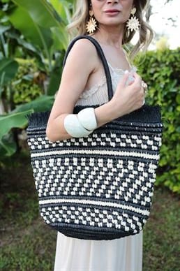 Siyah Püsküllü Hasır Çanta