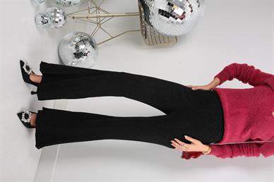 Siyah Simli İspanyol Paça Pantolon