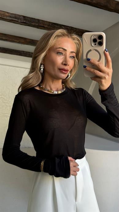 Siyah Transparan Bluz