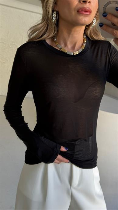 Siyah Transparan Bluz