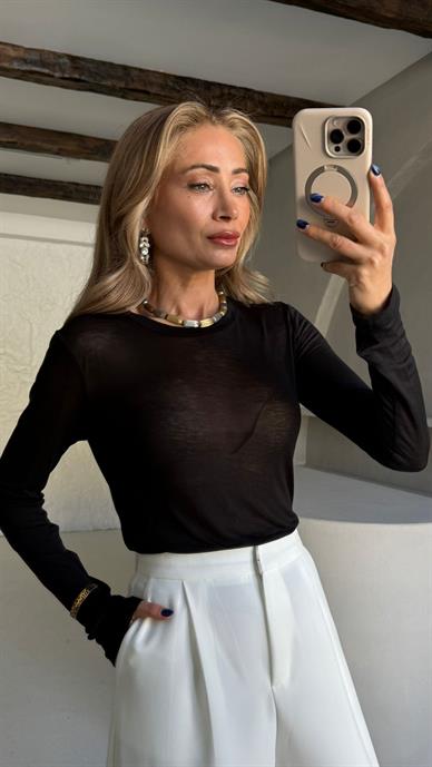 Siyah Transparan Bluz