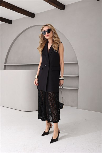 Siyah Tül Etekli Yelek Takım