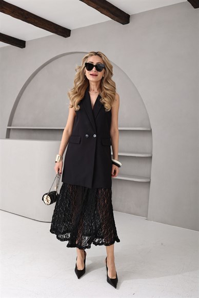 Siyah Tül Etekli Yelek Takım