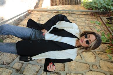 Siyah Üç Düğmeli Nubuk Blazer Ceket