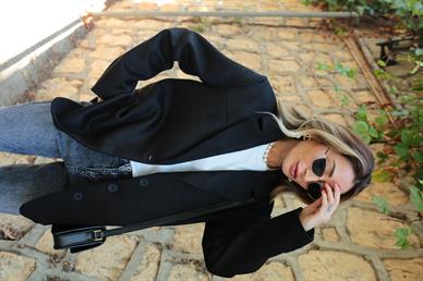 Siyah Üç Düğmeli Nubuk Blazer Ceket