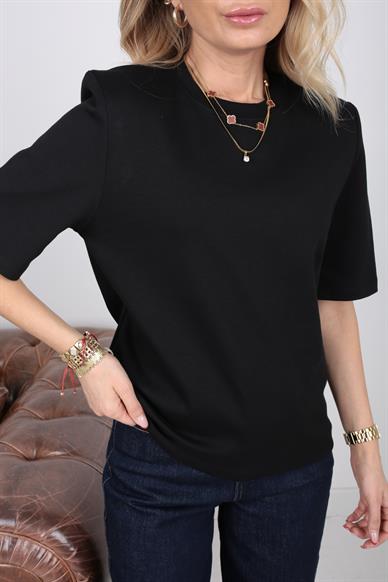 Siyah Vatkalı Basic Tshirt