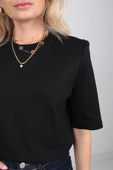 Siyah Vatkalı Basic Tshirt