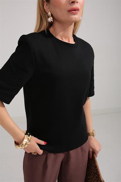 Siyah Vatkalı Basic Tshirt