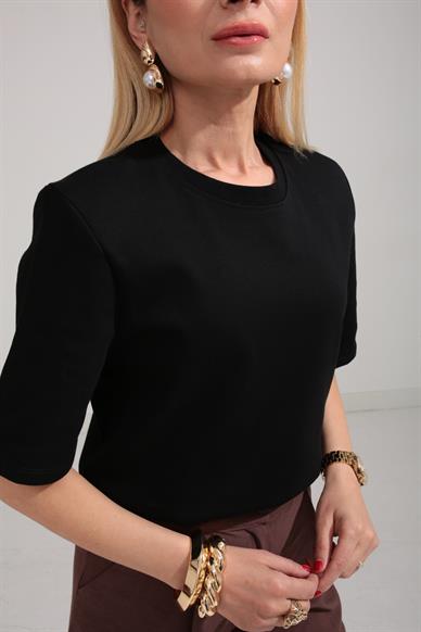 Siyah Vatkalı Basic Tshirt