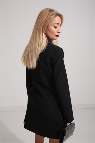 Siyah Yandan Bağlamalı Ceket Elbise