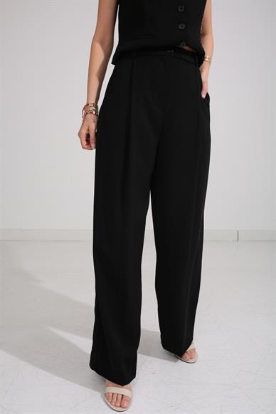 Siyah Yelekli Palazzo Pantolonlu Takım