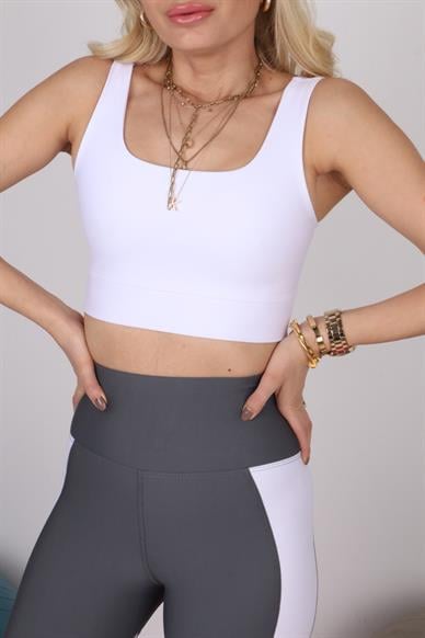 Square Neck Beyaz Spor Bra