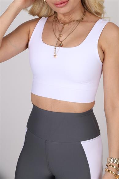 Square Neck Beyaz Spor Bra