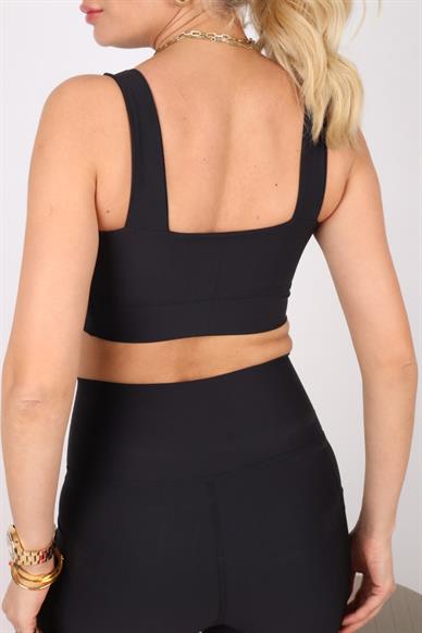 Square Neck Siyah Spor Bra