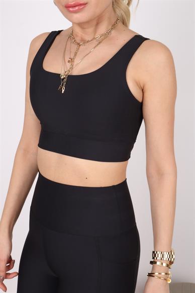 Square Neck Siyah Spor Bra