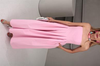 Staplez Sırtı Lastikli Pembe Elbise