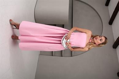 Staplez Sırtı Lastikli Pembe Elbise