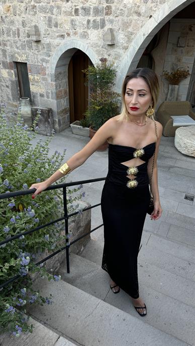 Straplez Metal Aksesuarlı Tasarım  Elbise