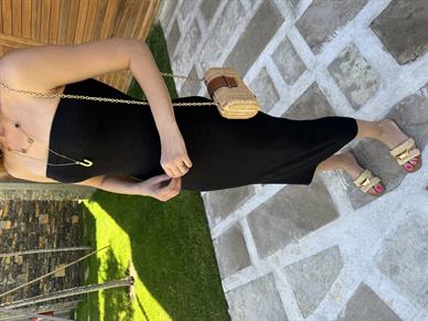 Straplez Simli Siyah Triko Elbise