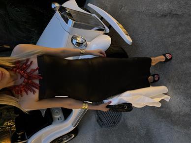 Straplez Siyah Varak Baskılı Triko Elbise