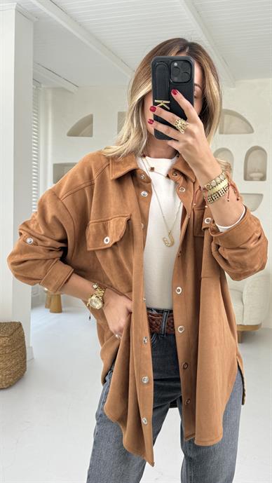 Taba Çıtçıtlı Nubuk Oversize Gömlek