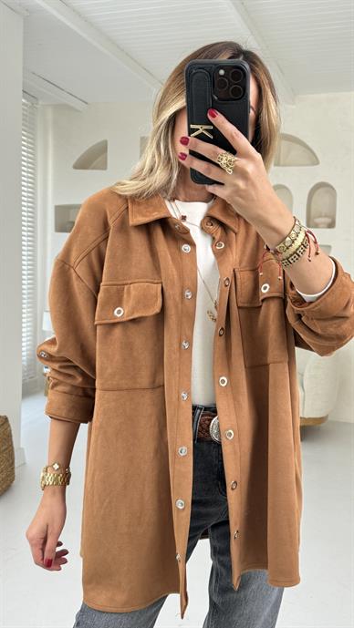 Taba Çıtçıtlı Nubuk Oversize Gömlek