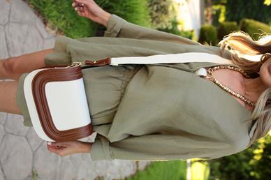 Taba Deri Detay Kanvas Çanta