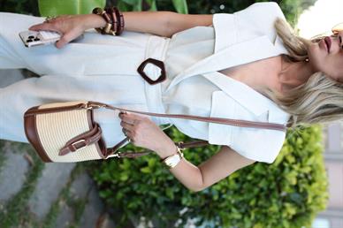 Taba Detay Hasır Kova Çanta