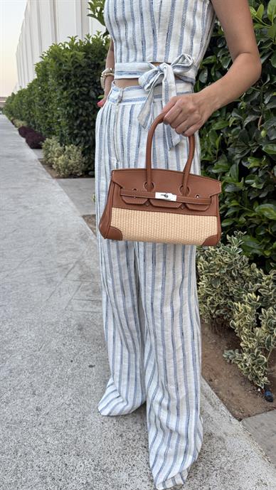 Taba Kilitli Hasır Küçük İthal Çanta