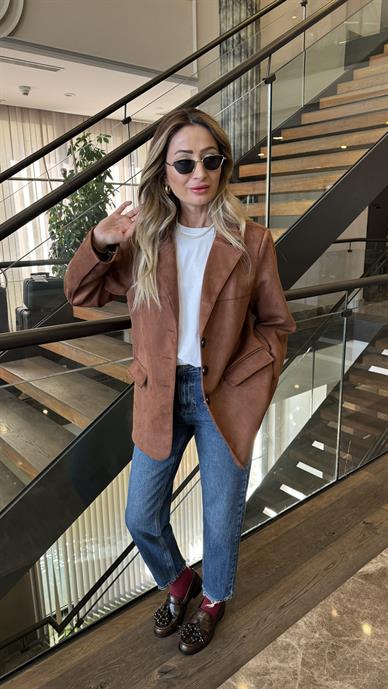 Taba Nubuk Blazer Ceket