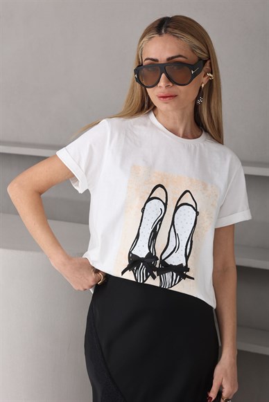 Taş Bakılı Kurdela Detay Tshirt