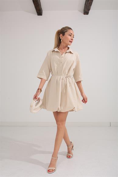 Taş  Balon Etekli Gömlek Elbise