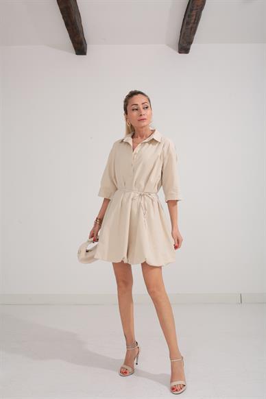 Taş  Balon Etekli Gömlek Elbise