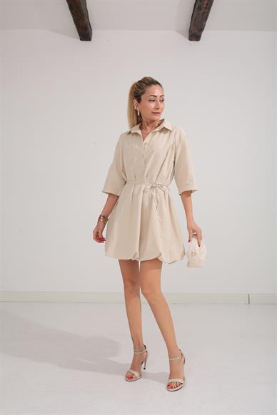 Taş  Balon Etekli Gömlek Elbise