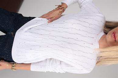 Taş Baskılı Beyaz Transparan Kazak