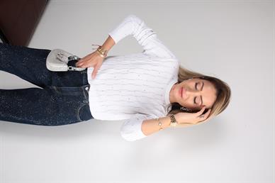 Taş Baskılı Beyaz Transparan Kazak