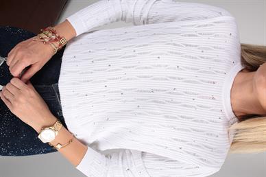 Taş Baskılı Beyaz Transparan Kazak